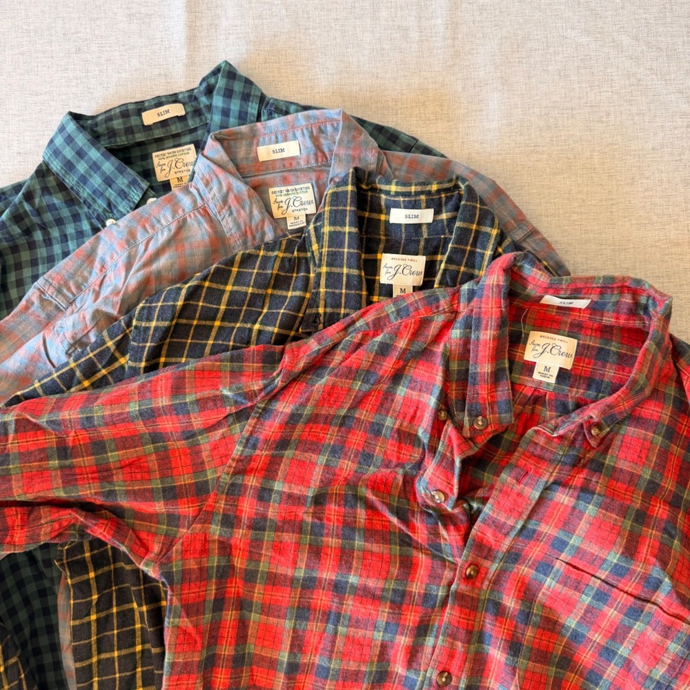 J. Crew Men's Plaid Casual Slim Fit Button Up Shirt Fall Bundle of 4 Medium